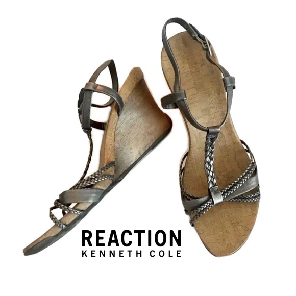Kenneth Cole REACTION Leather Cedar Liscious Strappy Wood Wedge Sandals-Free S/H - Picture 16 of 16